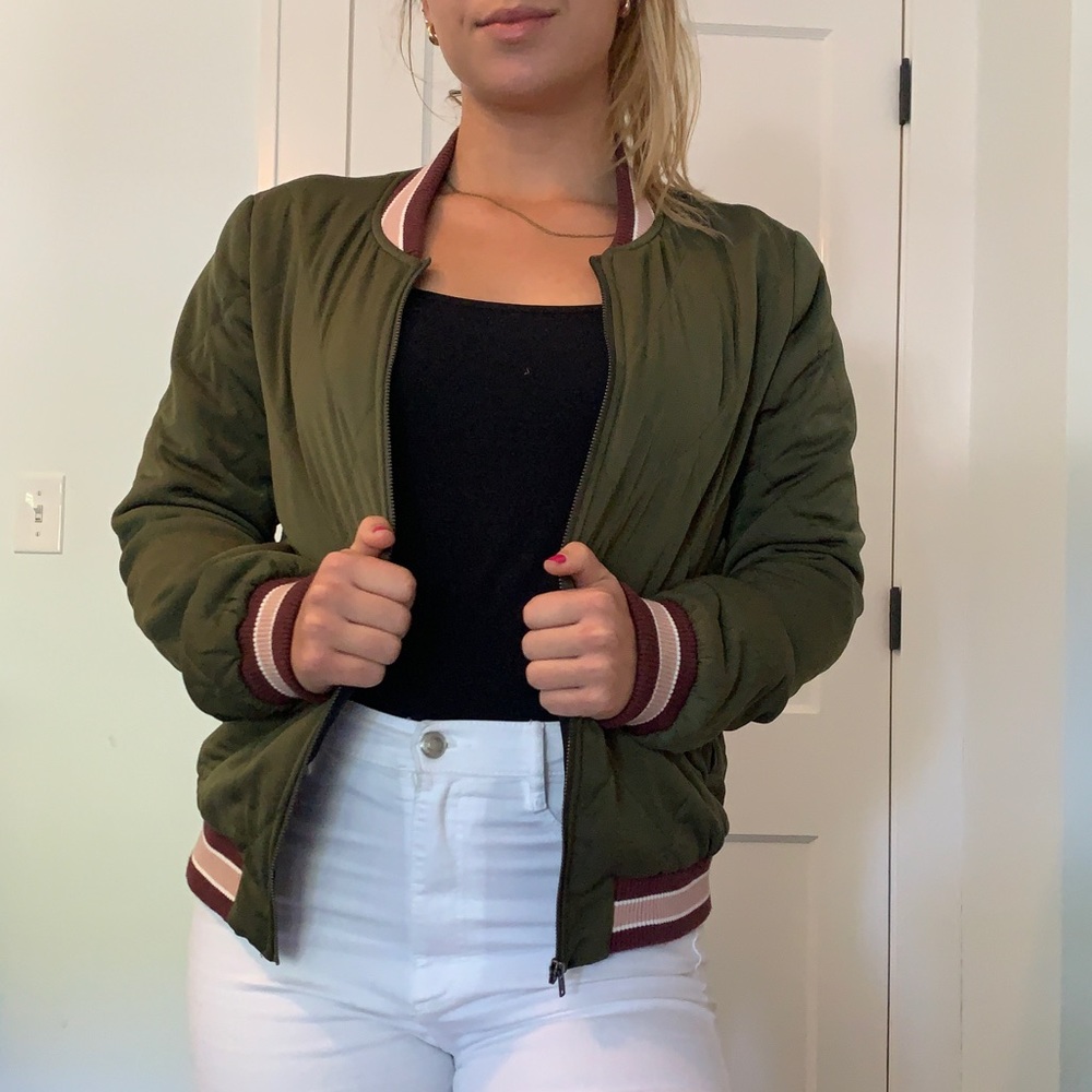 Army green double layer bomber jacket